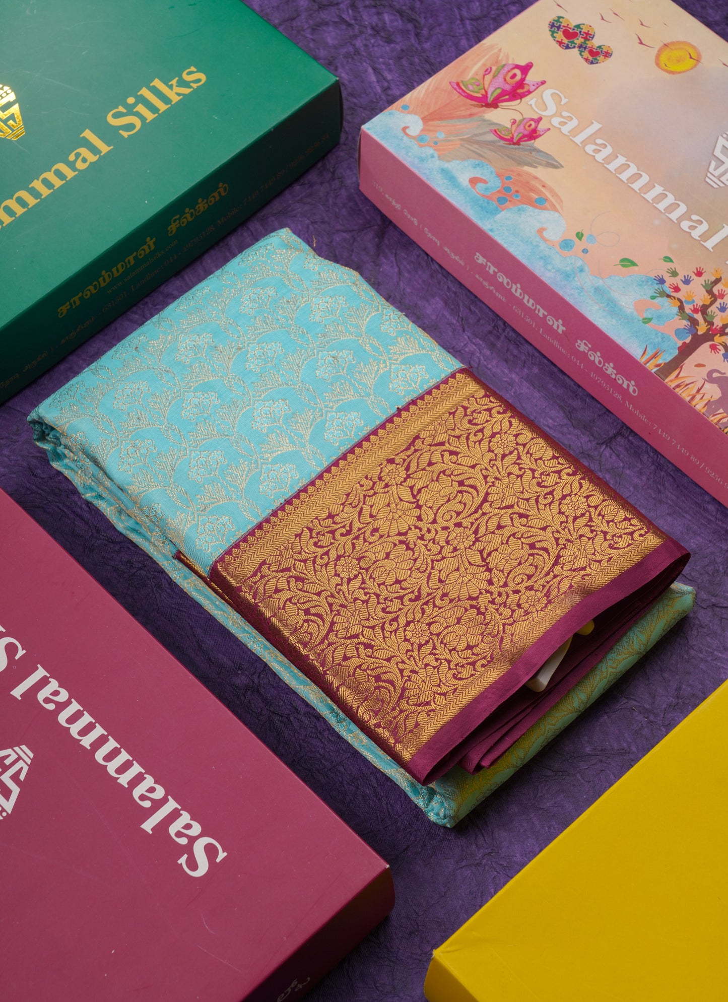 Beautiful Sapphire Blue Bridal Pure Kanjivaram Silk Saree With Contrast Magenta Border