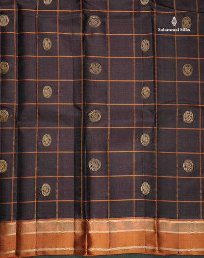 Pure Kanjivaram Silk Saree - Snuff Brown Colour Body With Contrast Brown Gap Border