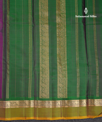 Beautiful Dark Purple Pure Kanjivaram Silk Saree With Contrast Bottle Green Traditional Border