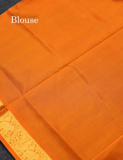 Beautiful Purple Lakshadeepam Pure Silk Cotton Saree With Contrast Mustard Yellow Blouse