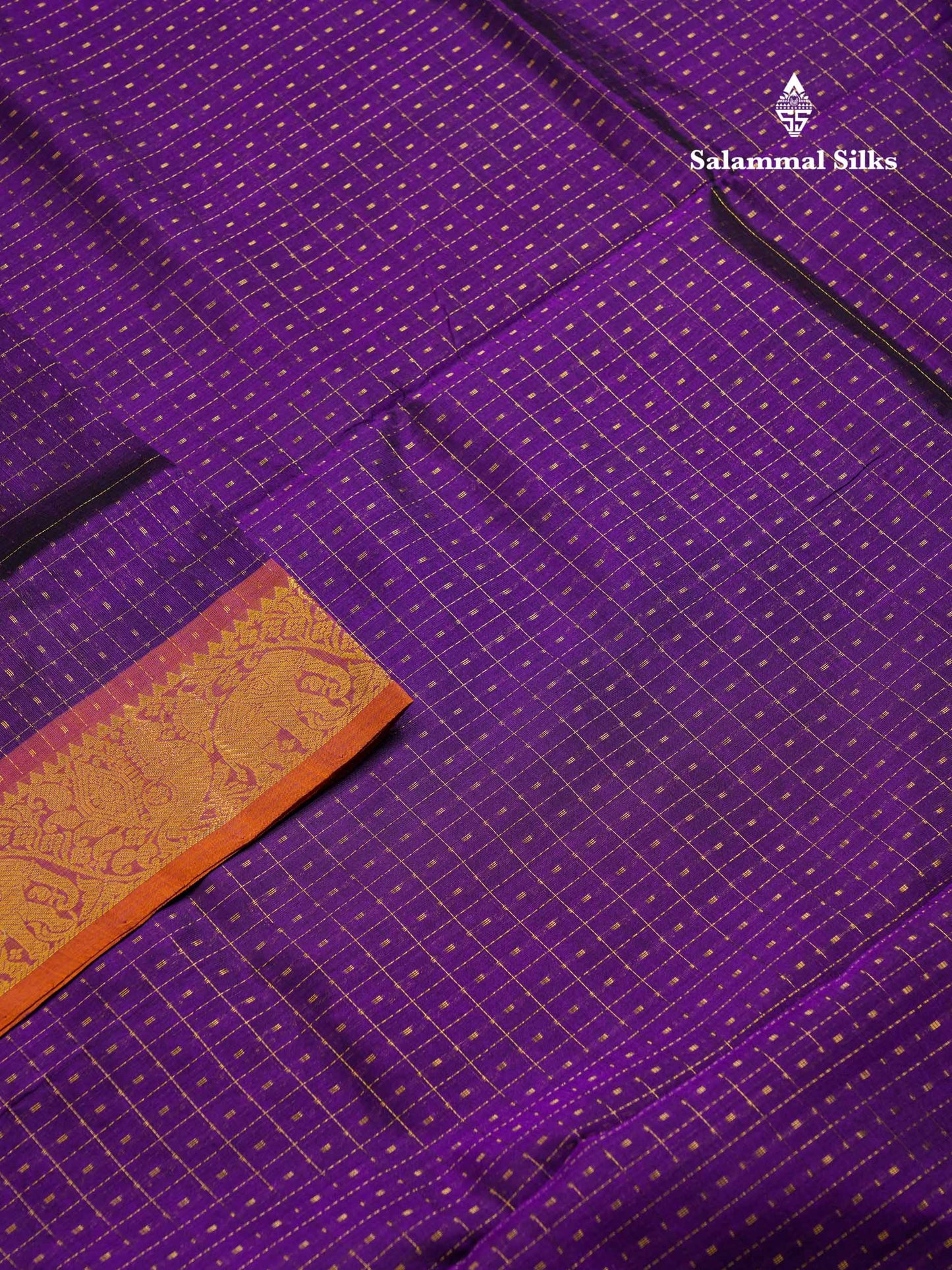 Beautiful Purple Lakshadeepam Pure Silk Cotton Saree With Contrast Mustard Yellow Blouse