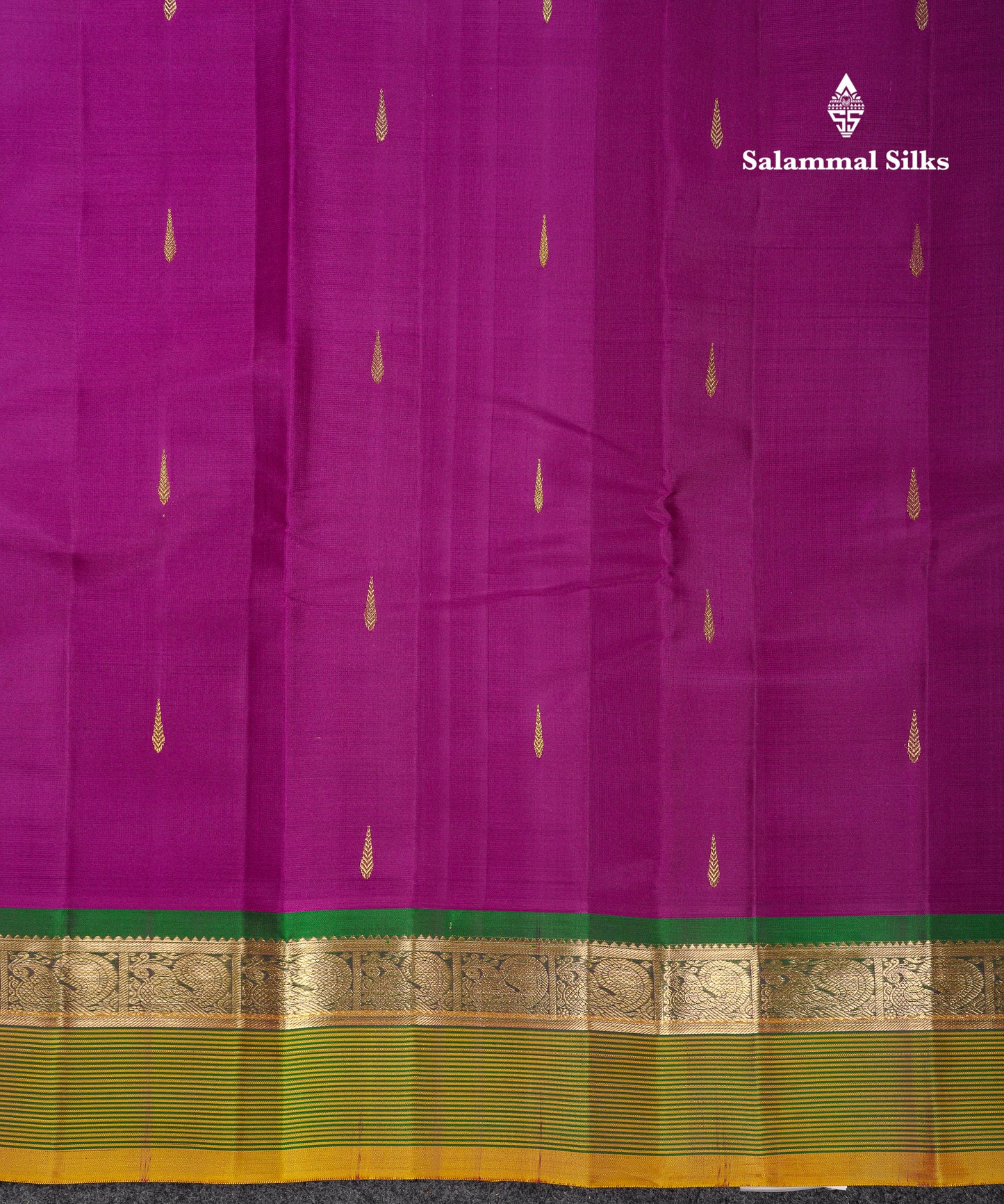 Beautiful Dark Purple Pure Kanjivaram Silk Saree With Contrast Bottle Green Traditional Border