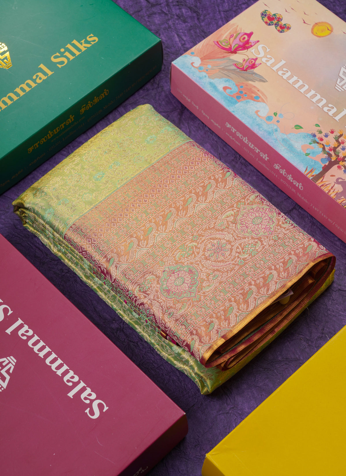 Beautiful Parrot Green Tissue Bridal Pure Kanjivaram Silk Saree With Contrast Pink Fancy Evening Morning Border