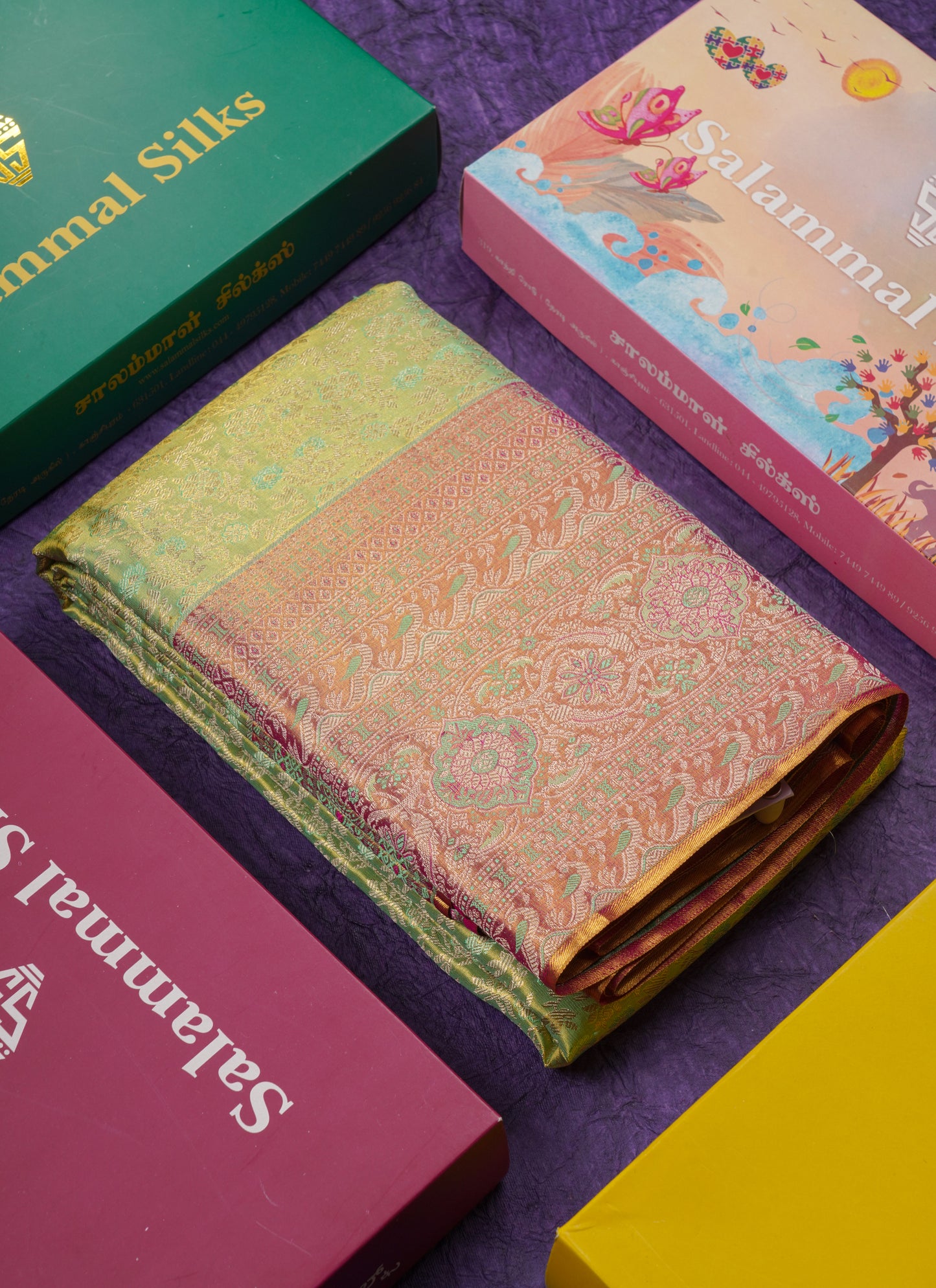 Beautiful Parrot Green Tissue Bridal Pure Kanjivaram Silk Saree With Contrast Pink Fancy Evening Morning Border