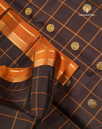 Pure Kanjivaram Silk Saree - Snuff Brown Colour Body With Contrast Brown Gap Border