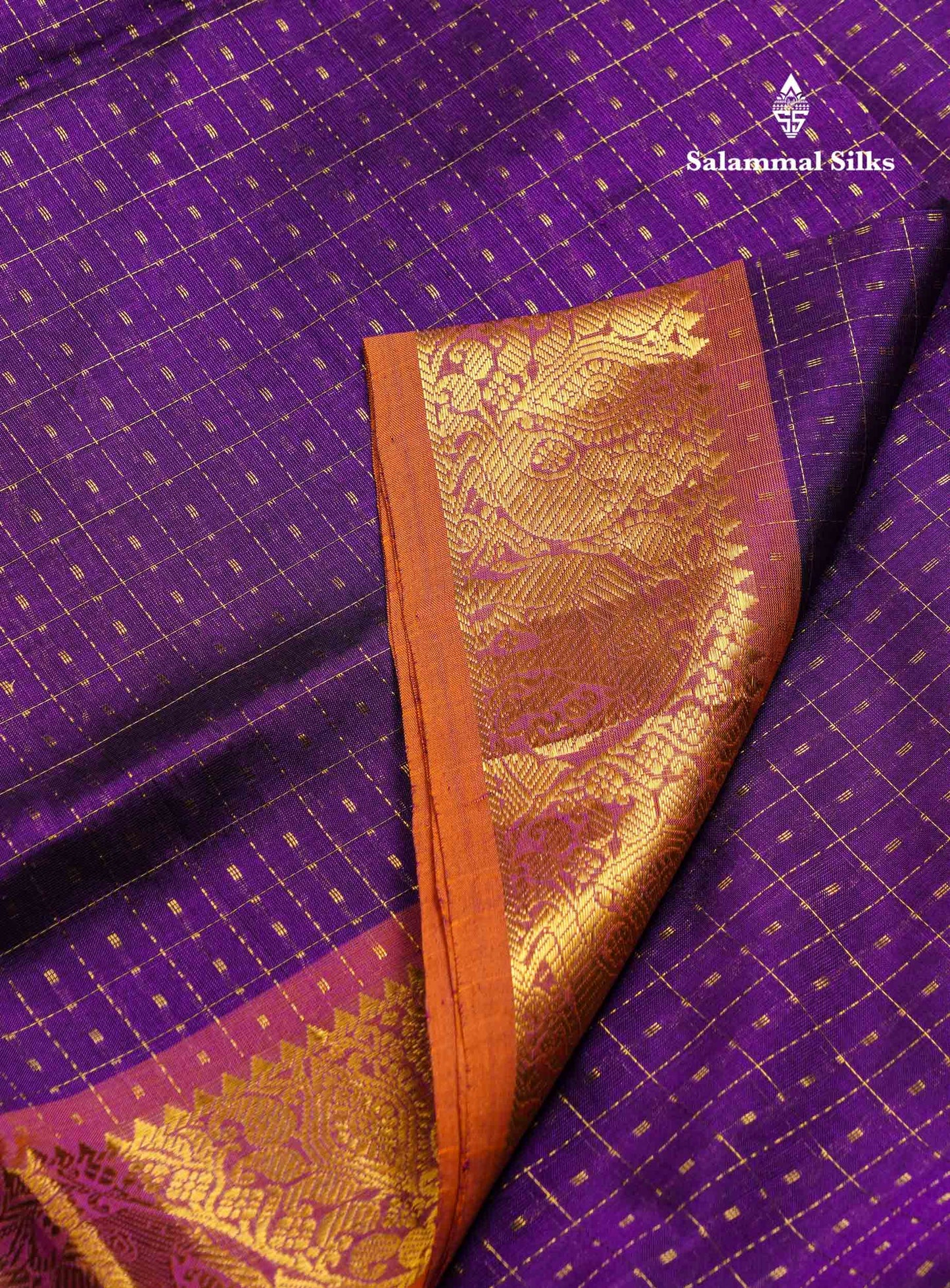 Beautiful Purple Lakshadeepam Pure Silk Cotton Saree With Contrast Mustard Yellow Blouse