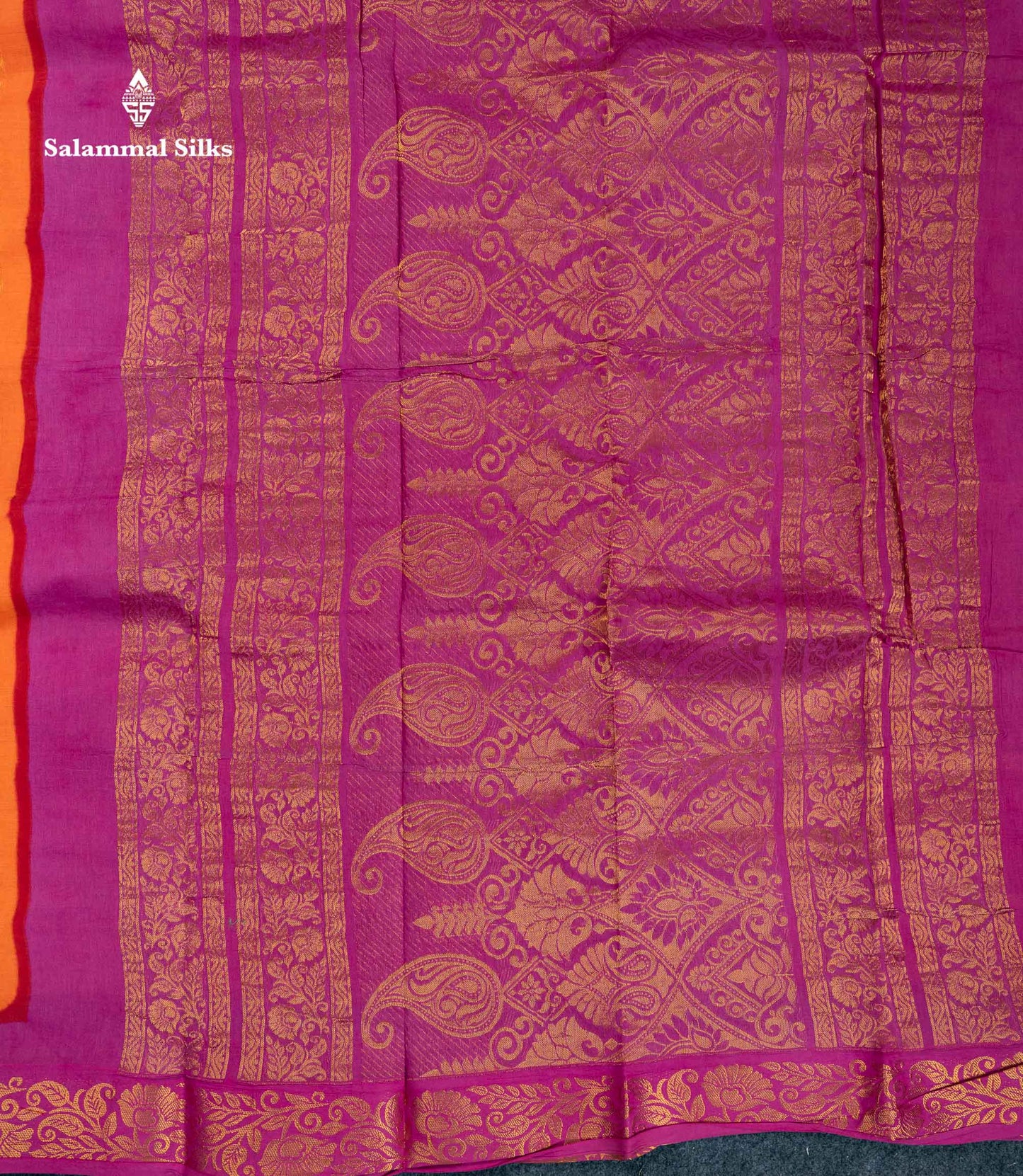 Beautiful Orange Zari Checks With Butta Pure Sungudi Cotton Saree With Contrast Magenta Traditional Small Border
