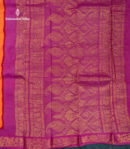 Beautiful Orange Zari Checks With Butta Pure Sungudi Cotton Saree With Contrast Magenta Traditional Small Border
