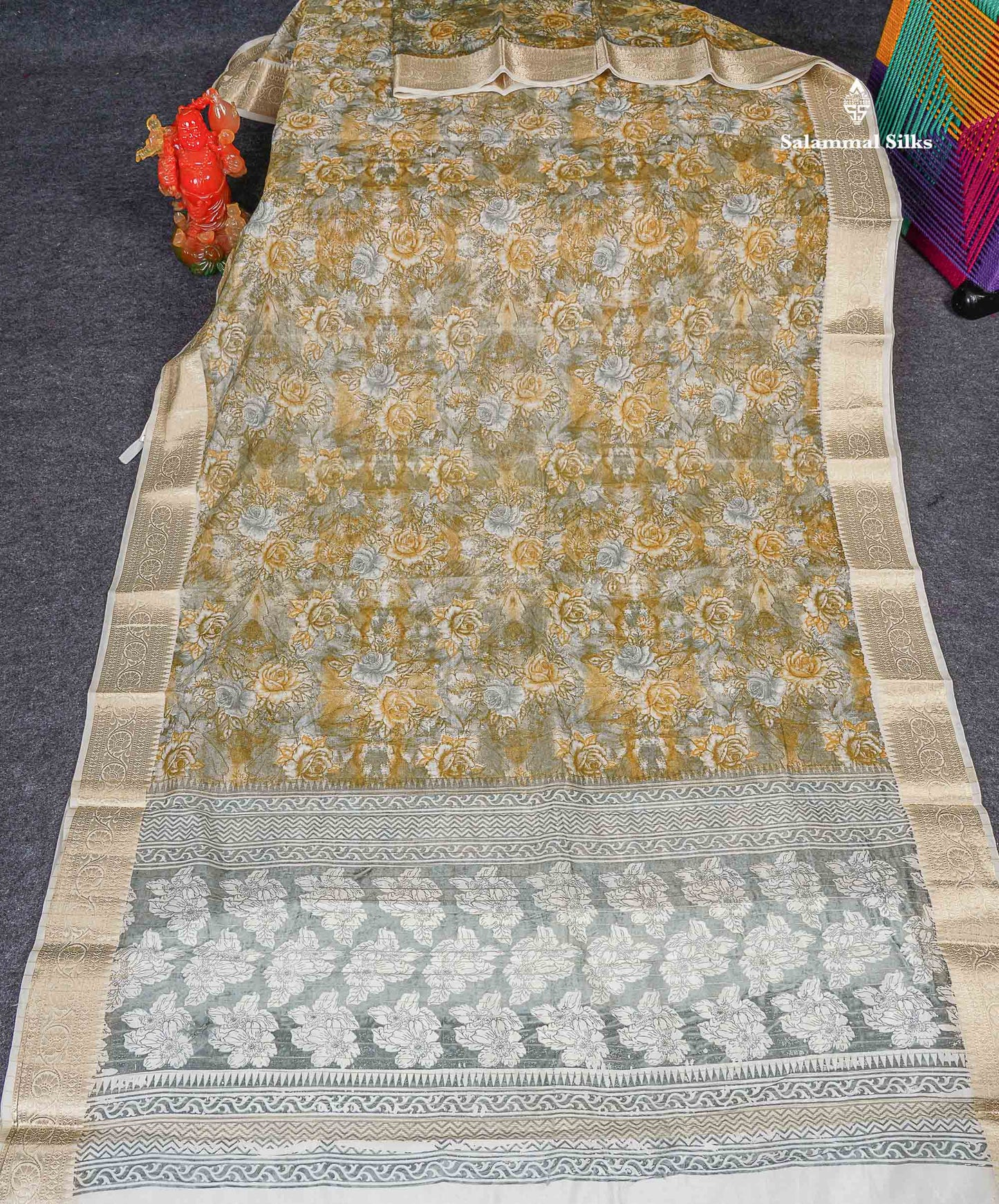 Semi Tussar Saree - Mehandi Green Colour Body With Contrast Half White Fancy Border 