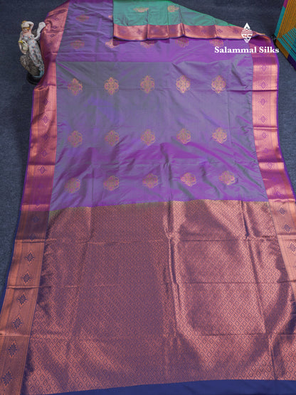Dual Tone Violet Semi Silk Saree With Contrast Navy Blue Blouse