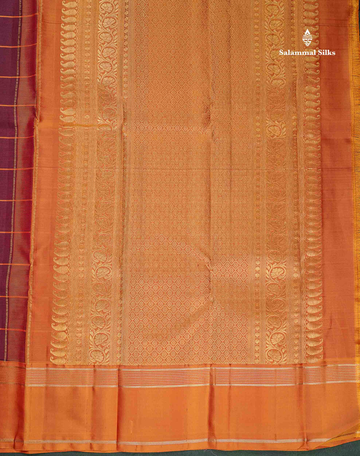 Pure Kanjivaram Silk Saree - Dual Tone Maroon Colour Body With Contrast Rust Orange Gap Border