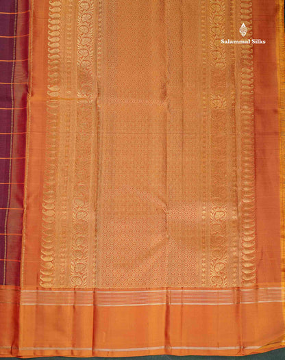 Pure Kanjivaram Silk Saree - Dual Tone Maroon Colour Body With Contrast Rust Orange Gap Border