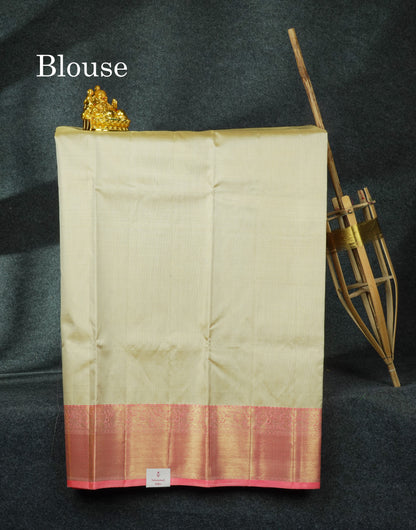 Pure Silk Pattu Pavadai Tissue (Beige) With Beige Blouse 44"