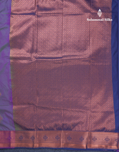 Dual Tone Violet Semi Silk Saree With Contrast Navy Blue Blouse