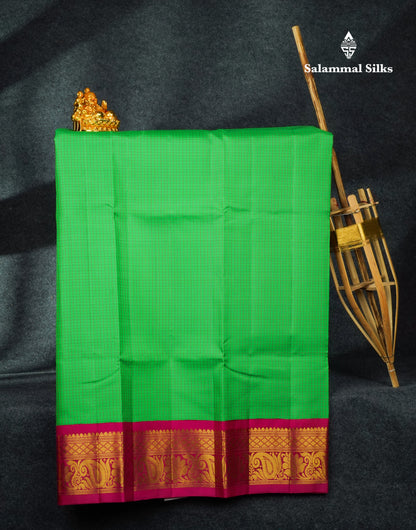 Pure Silk Pattu Pavadai Tiny Checks (Green) With Magenta Blouse 44"
