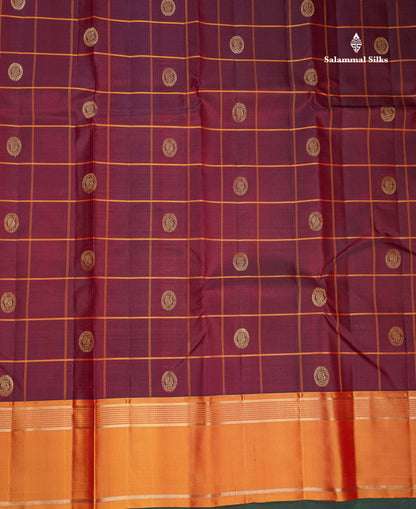 Pure Kanjivaram Silk Saree - Dual Tone Maroon Colour Body With Contrast Rust Orange Gap Border