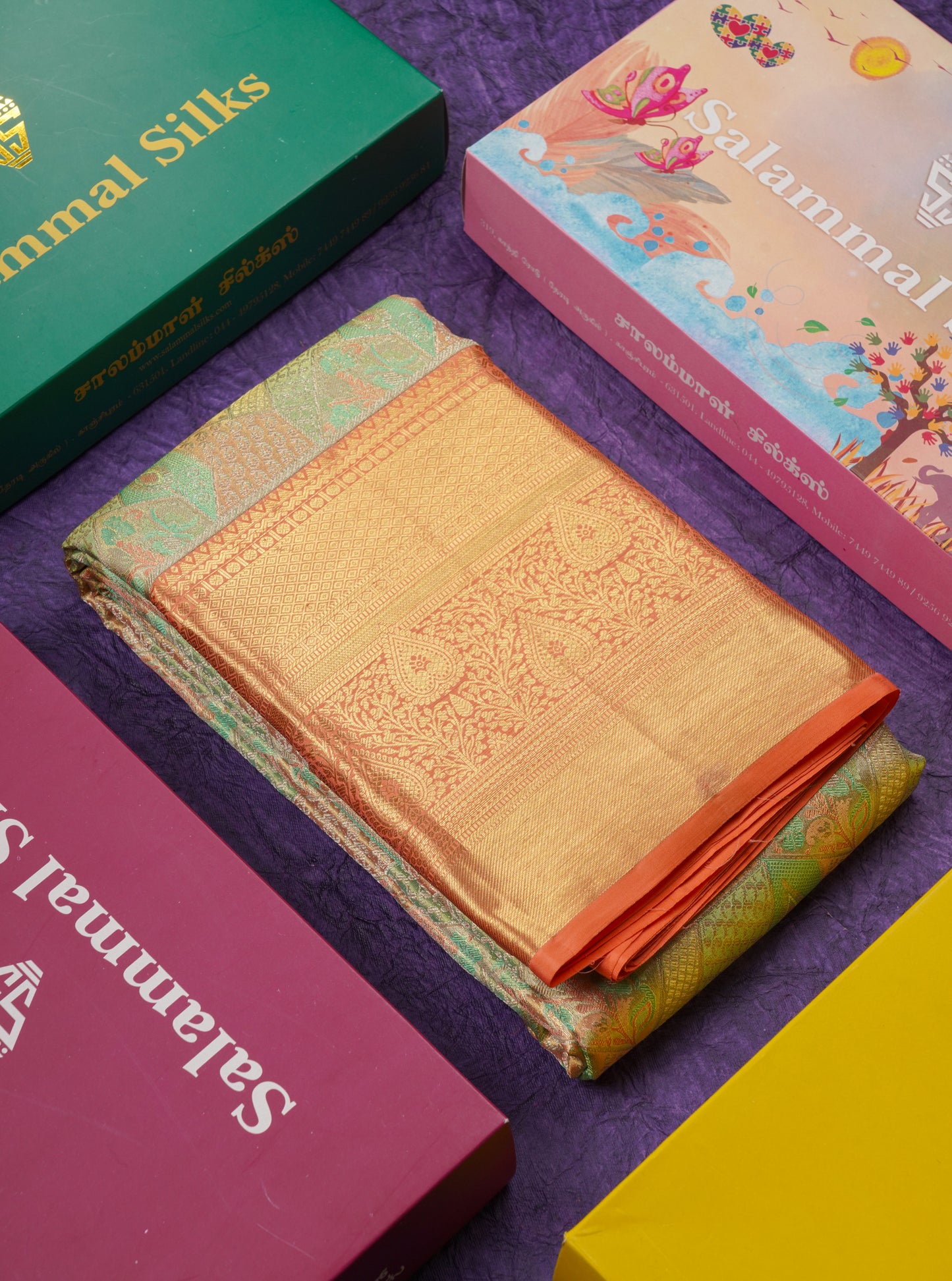 Beautiful Parrot Green Tissue Bridal Pure Kanjivaram Silk Saree With Contrast Peach Traditional Evening Morning Border