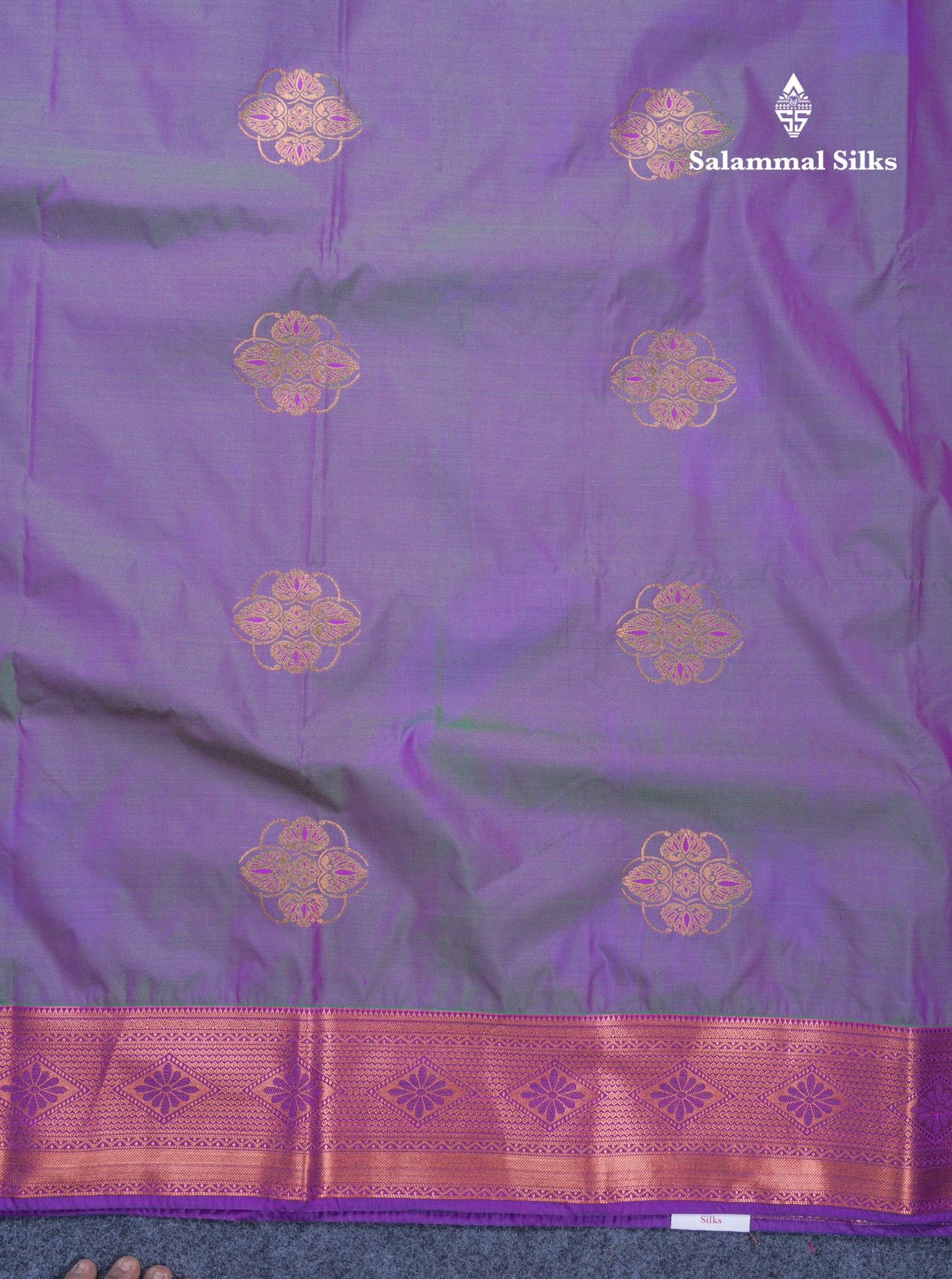 Dual Tone Violet Semi Silk Saree With Contrast Navy Blue Blouse
