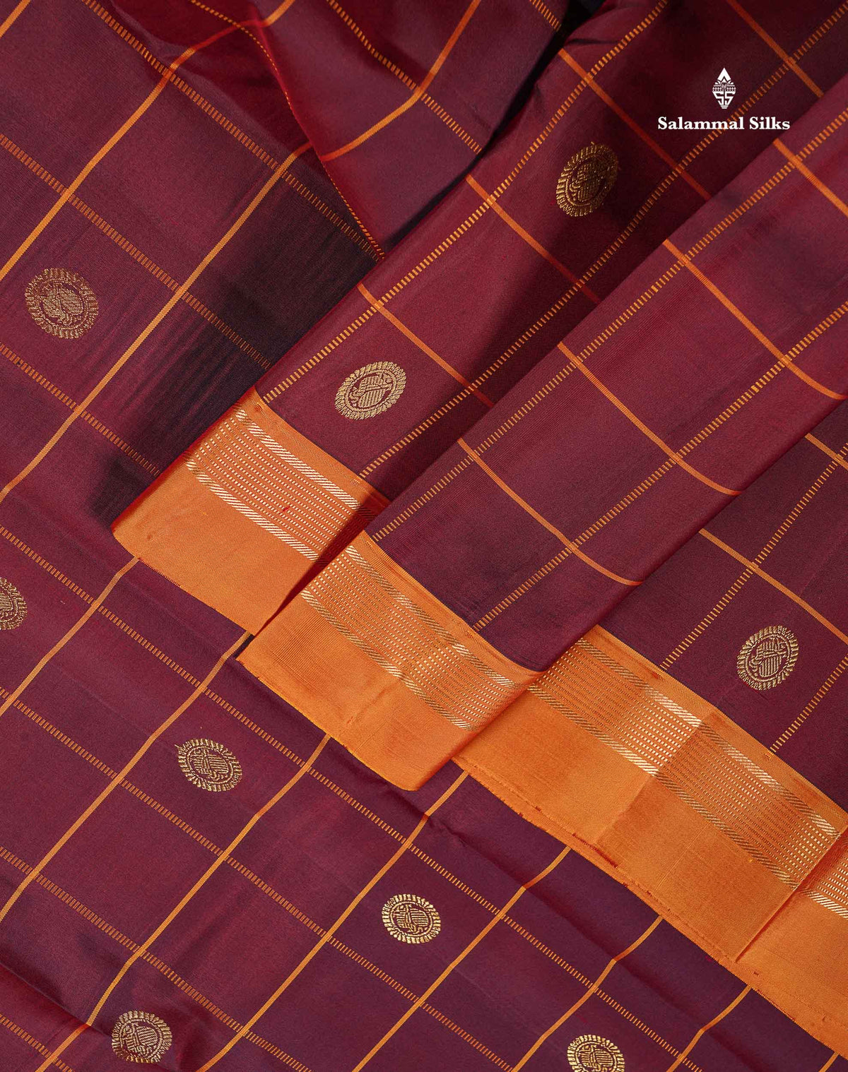 Pure Kanjivaram Silk Saree - Dual Tone Maroon Colour Body With Contrast Rust Orange Gap Border