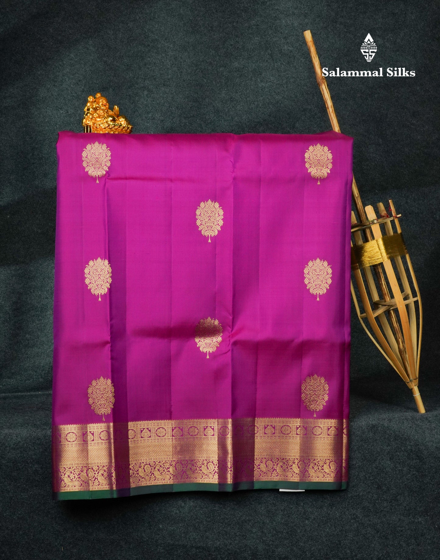 Pure Silk Pattu Pavadai (Magenta) With Green Blouse 44"