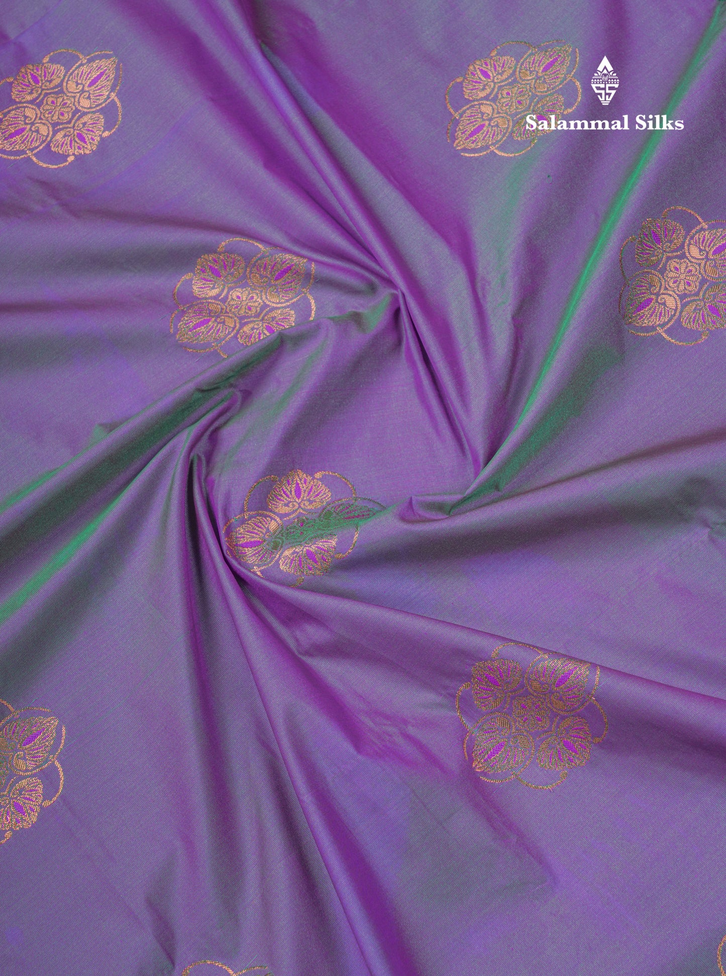 Dual Tone Violet Semi Silk Saree With Contrast Navy Blue Blouse