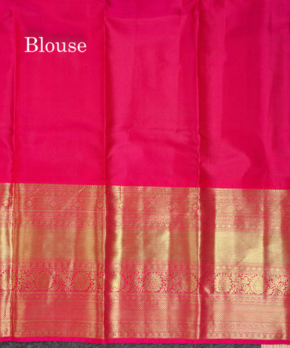 Beautiful Manthulir Yellow Pure Kanjivaram Silk Saree With Contrast Pink Traditional Evening Morning Border