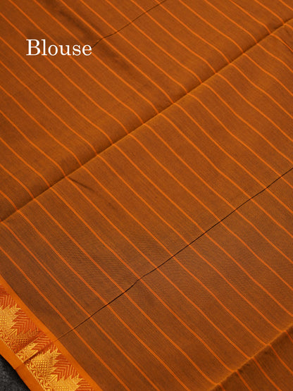Beautiful Violet Checks Semi Silk Cotton Saree With Contrast Olive Mustard Yellow Blouse