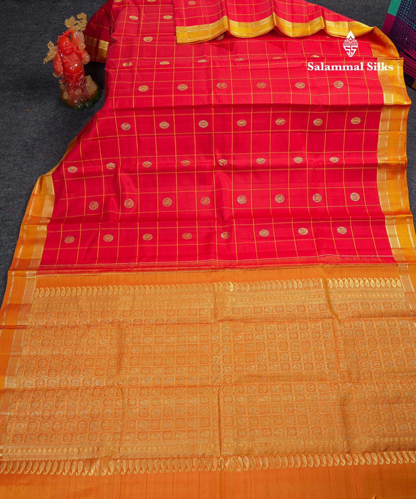 Beautiful Pink Checks With Butta Pure Kanjivaram Silk Saree With Contrast Manthulir Yellow Traditional Medium Gap Border