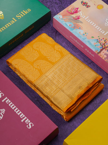 Beautiful Mustard Yellow Bridal Pure Kanjivaram Silk Saree With Traditional Border