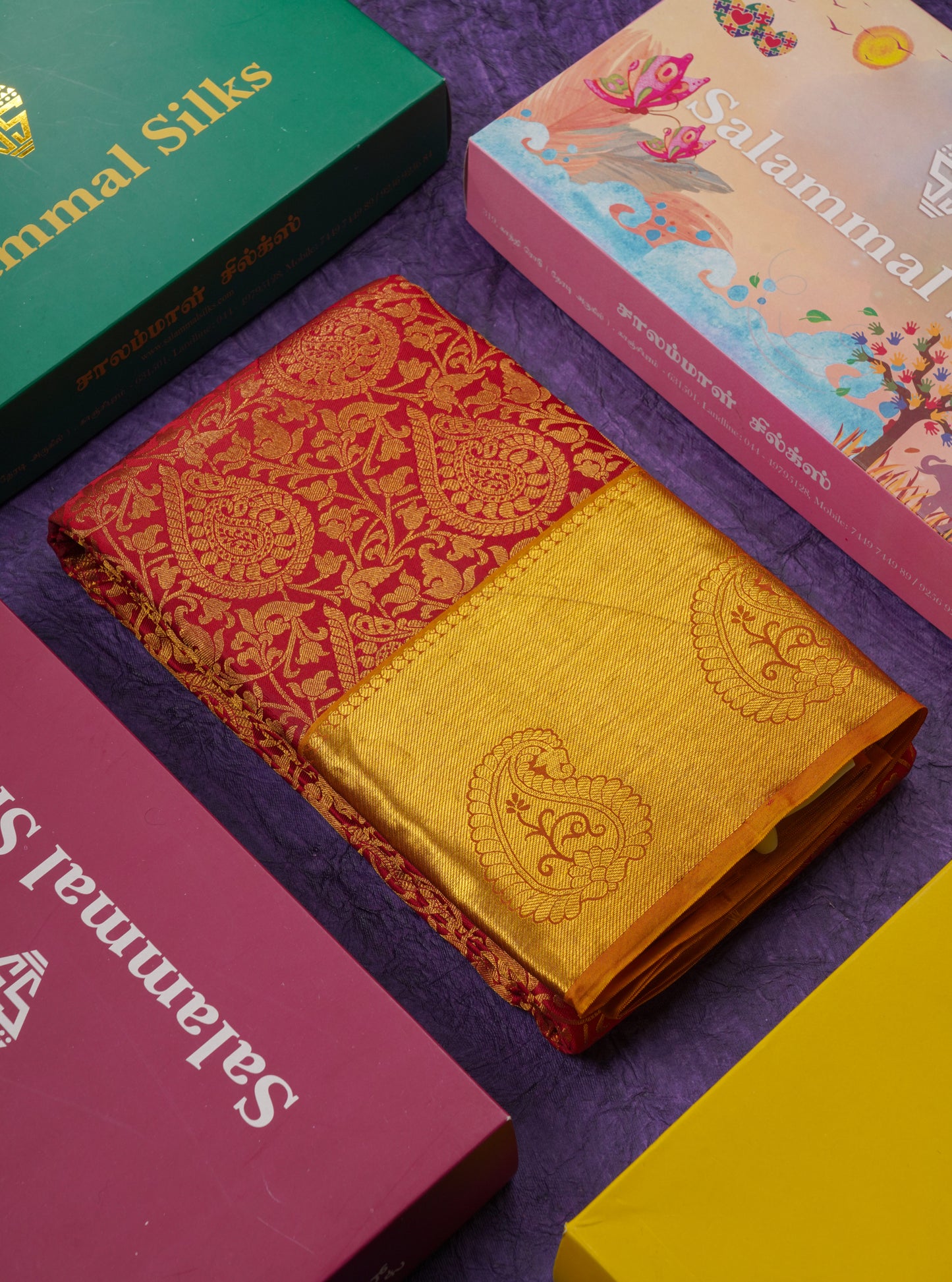 Beautiful Maroon Bridal Pure Kanjivaram Silk Saree With Contrast Yellow Traditional Border