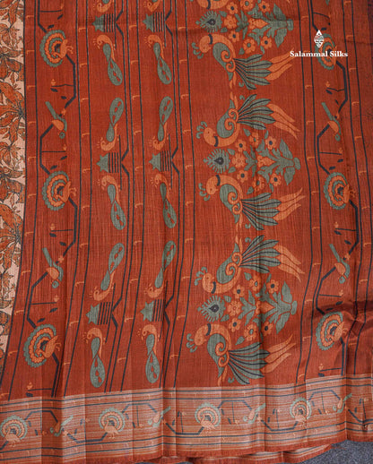 Cotton Mix Saree - Light Peach Colour Body With Fancy Tissue Border