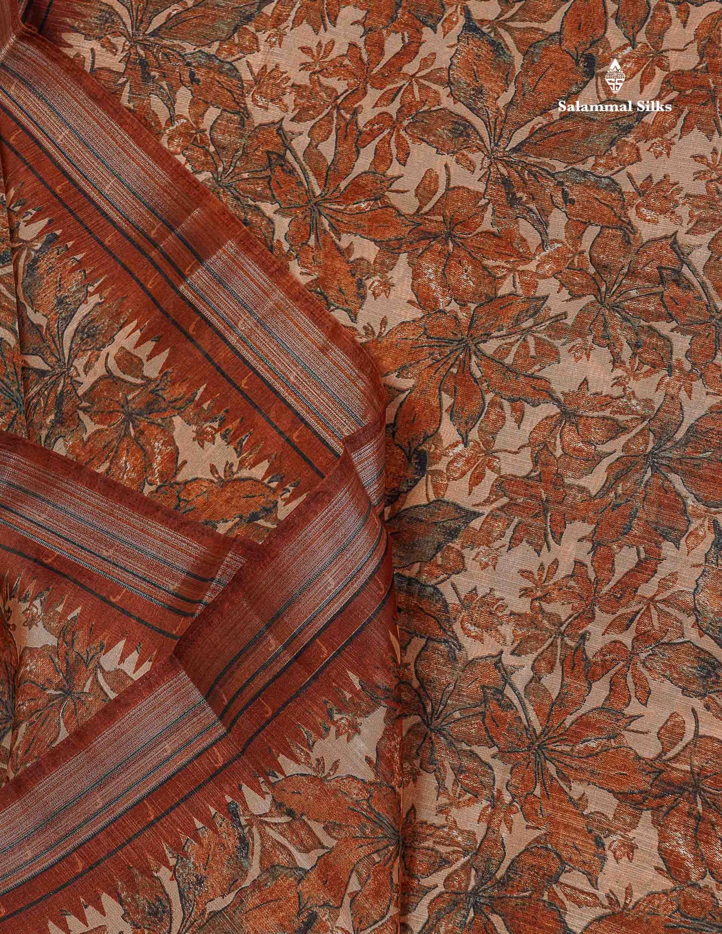 Cotton Mix Saree - Light Peach Colour Body With Fancy Tissue Border