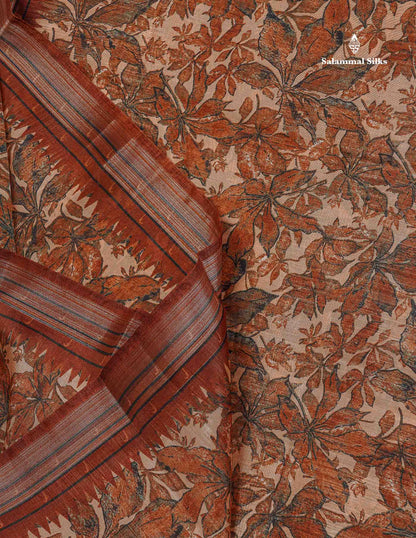 Cotton Mix Saree - Light Peach Colour Body With Fancy Tissue Border