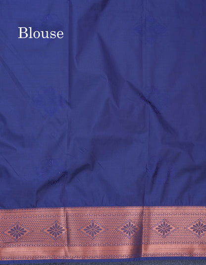 Dual Tone Violet Semi Silk Saree With Contrast Navy Blue Blouse