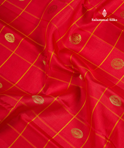 Beautiful Pink Checks With Butta Pure Kanjivaram Silk Saree With Contrast Manthulir Yellow Traditional Medium Gap Border