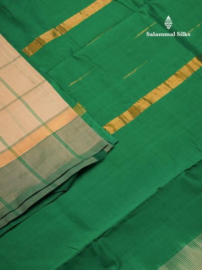 Beautiful Light Pink Checks With Malli Moggu Butta Semi Silk Cotton Saree With Contrast Blueish Grey Blouse