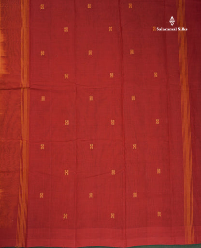 Handloom Pure Cotton Saree - Mustard Yellow Colour Body With Contrast Maroon Blouse
