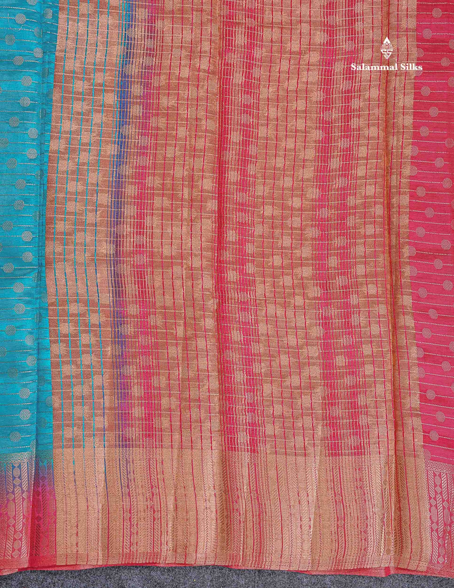 Semi Raw Silk Saree - Anandha Blue Colour Body With Contrast Pink Fancy Border