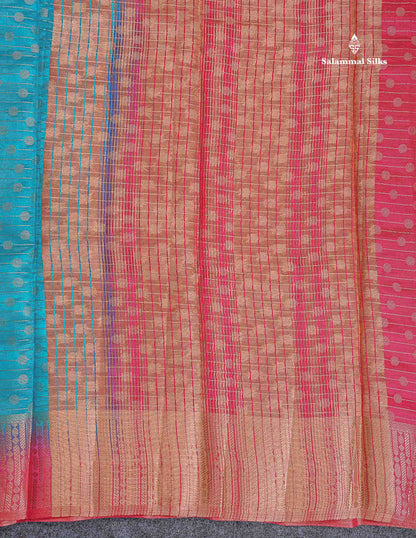 Semi Raw Silk Saree - Anandha Blue Colour Body With Contrast Pink Fancy Border