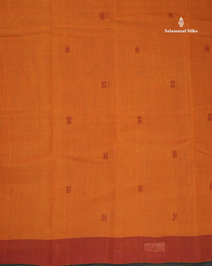 Handloom Pure Cotton Saree - Mustard Yellow Colour Body With Contrast Maroon Blouse