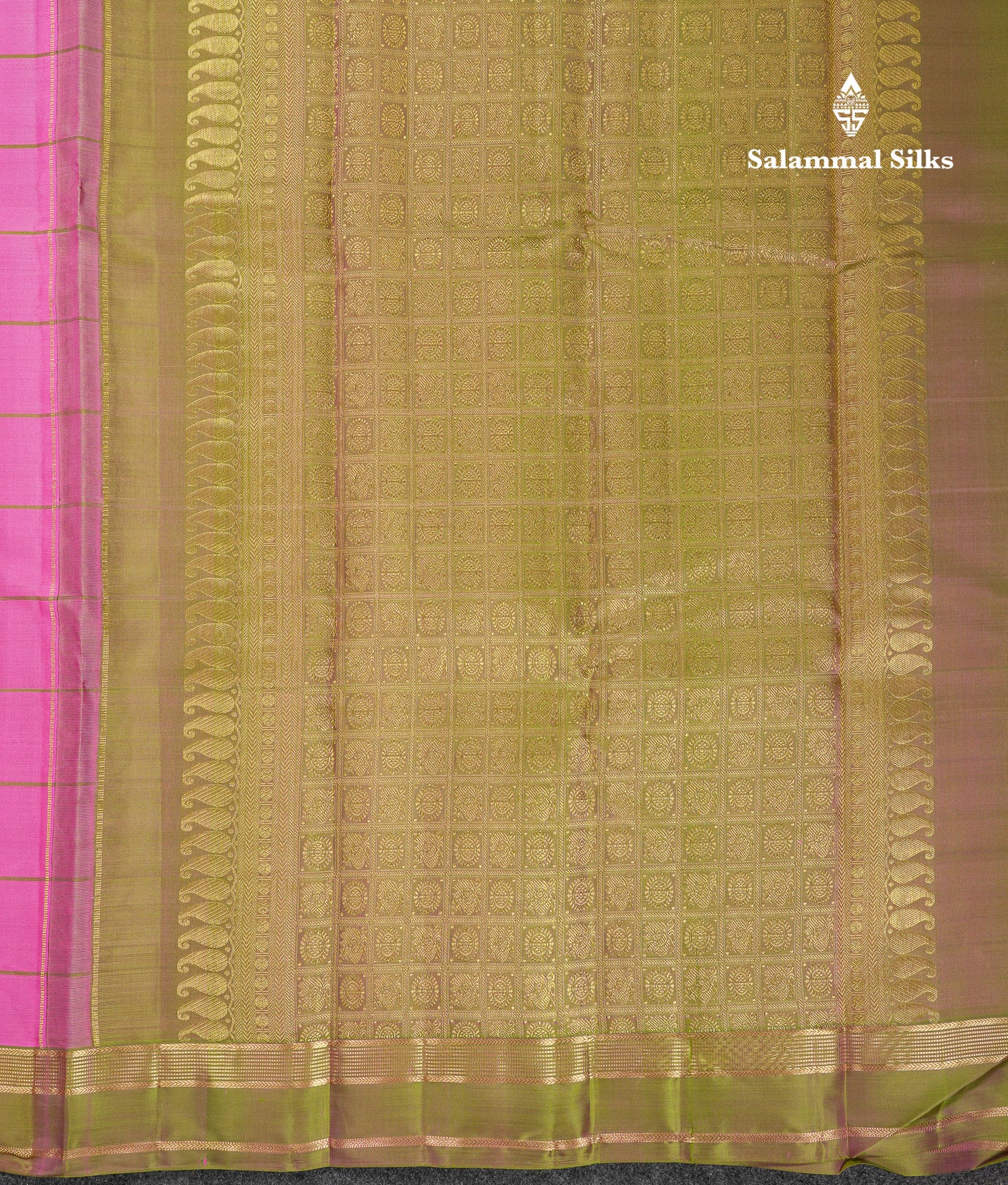 Beautiful Pink Checks With Butta Pure Kanjivaram Silk Saree With Contrast Manthulir Yellow Traditional Medium Gap Border