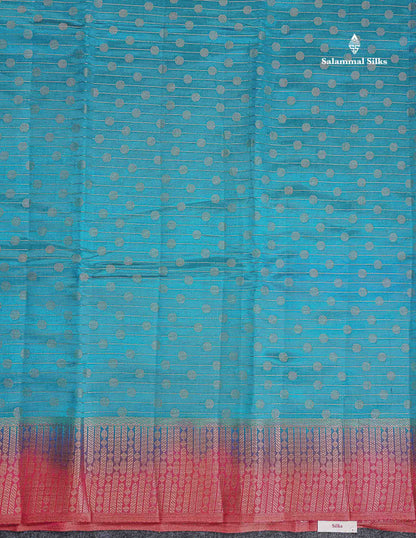 Semi Raw Silk Saree - Anandha Blue Colour Body With Contrast Pink Fancy Border