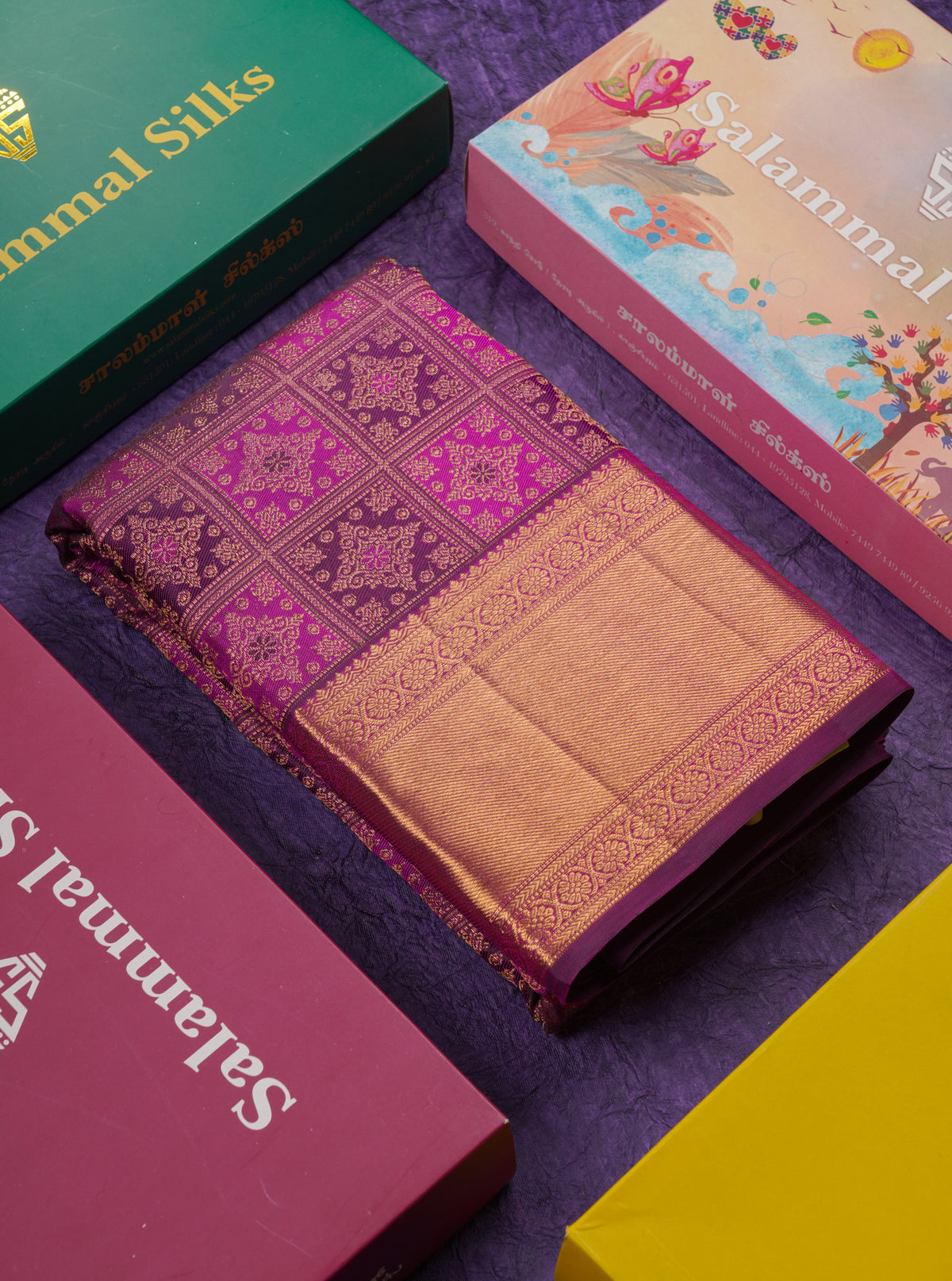 Beautiful Magenta Menakari Work Bridal Pure Kanjivaram Silk Saree With Traditional Border