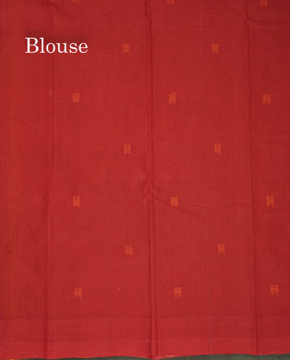 Handloom Pure Cotton Saree - Mustard Yellow Colour Body With Contrast Maroon Blouse