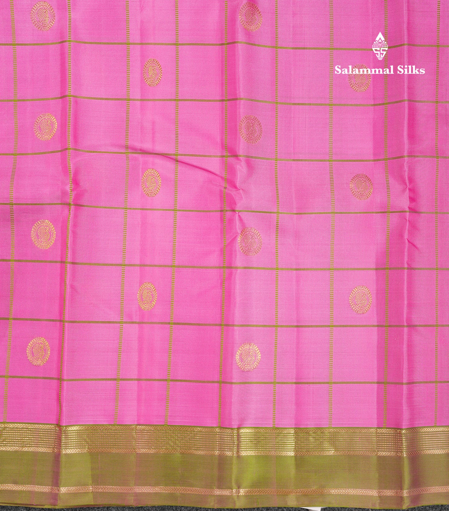 Beautiful Pink Checks With Butta Pure Kanjivaram Silk Saree With Contrast Manthulir Yellow Traditional Medium Gap Border