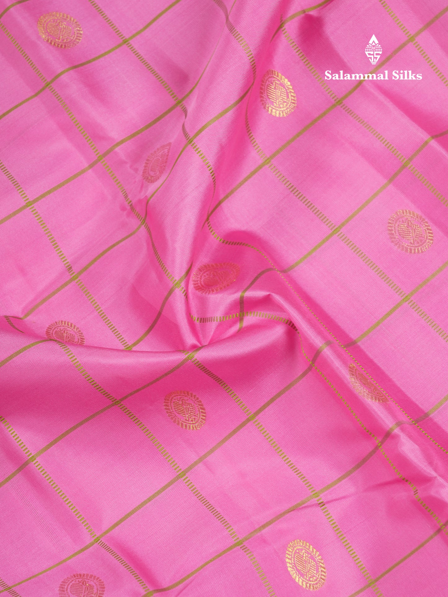 Beautiful Pink Checks With Butta Pure Kanjivaram Silk Saree With Contrast Manthulir Yellow Traditional Medium Gap Border