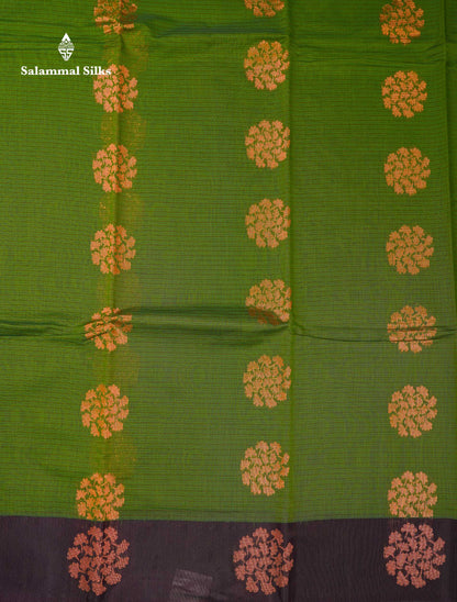 Beautiful Pastel Violet Copper Zari Butta Kota Cotton Saree With Contrast Maroon Fancy Border