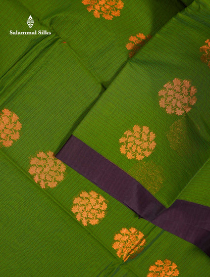 Beautiful Pastel Violet Copper Zari Butta Kota Cotton Saree With Contrast Maroon Fancy Border