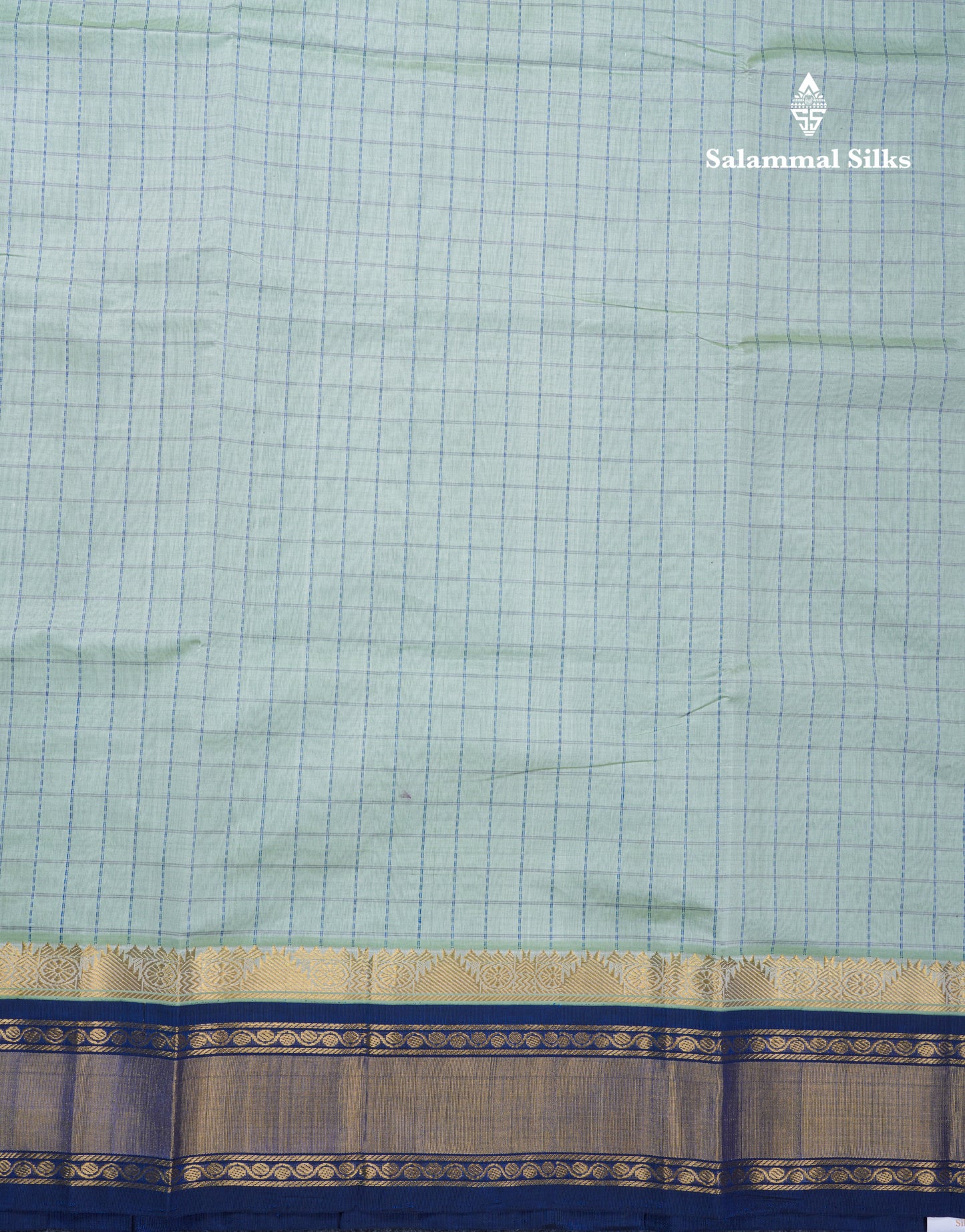 Light Elaichi Green Small Checks Semi Silk Cotton Saree With Contrast Violet Traditional Border