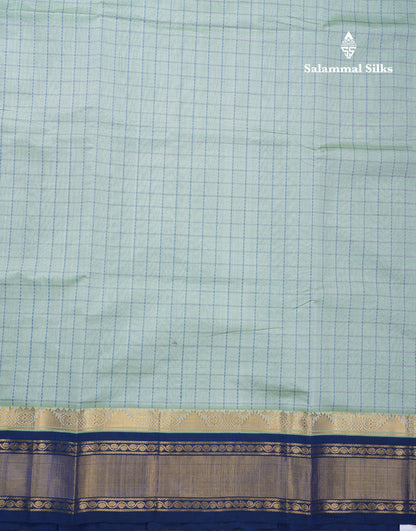 Light Elaichi Green Small Checks Semi Silk Cotton Saree With Contrast Violet Traditional Border